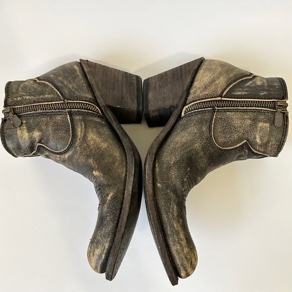 LIBERTY BLACK Western Boots Brown Leather Distressed Cowgirl Booties - Picture 5 of 12